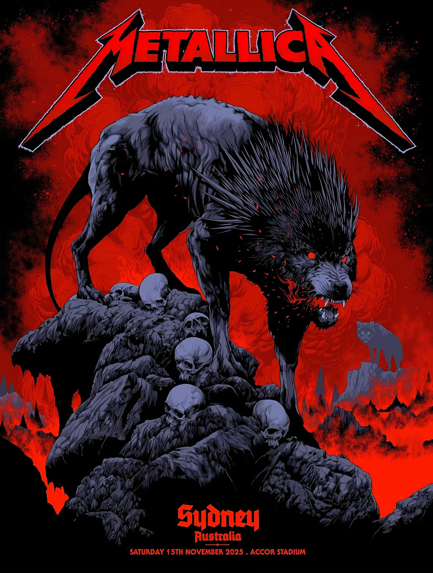 Metallica concert poster with multiple size and finish options. A2