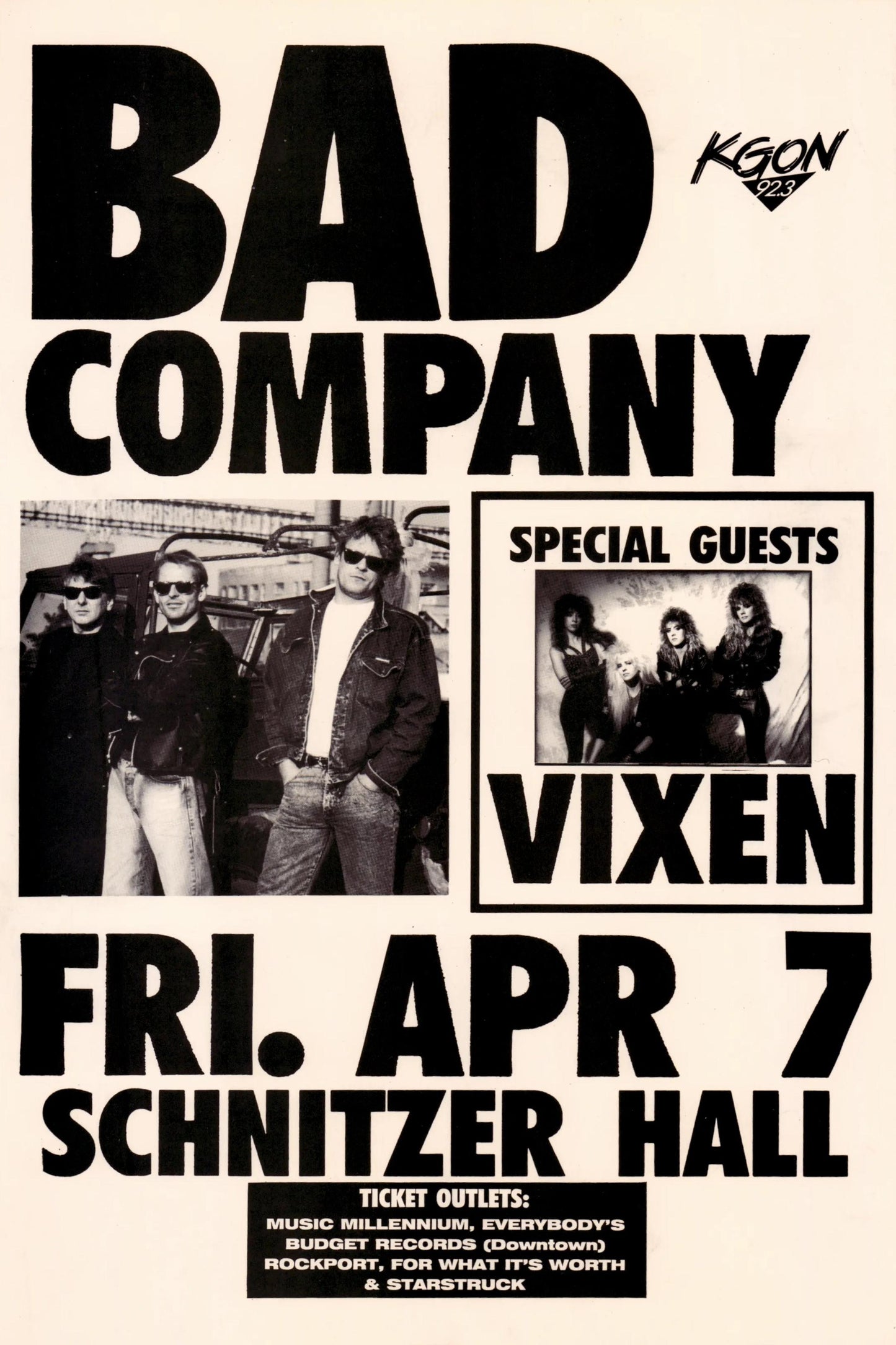 Concert poster with multiple size and finish options. Bad Company Schnitzer Hall
