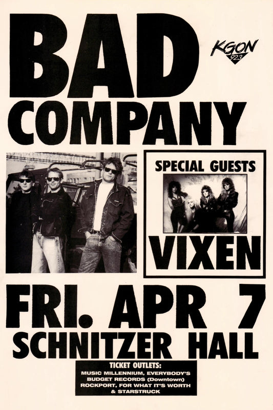 Concert poster with multiple size and finish options. Bad Company Schnitzer Hall