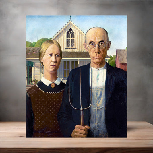 Museum painting poster with multiple size and finish options. Grant Wood, American Gothic