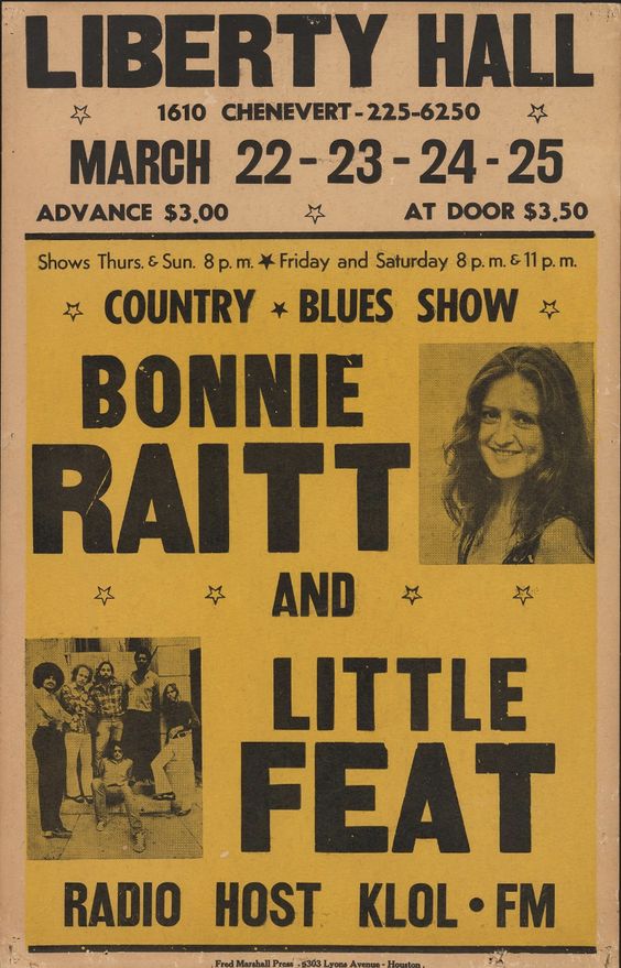 Concert poster with multiple size and finish options. Bonnie Raitt and Little Feat