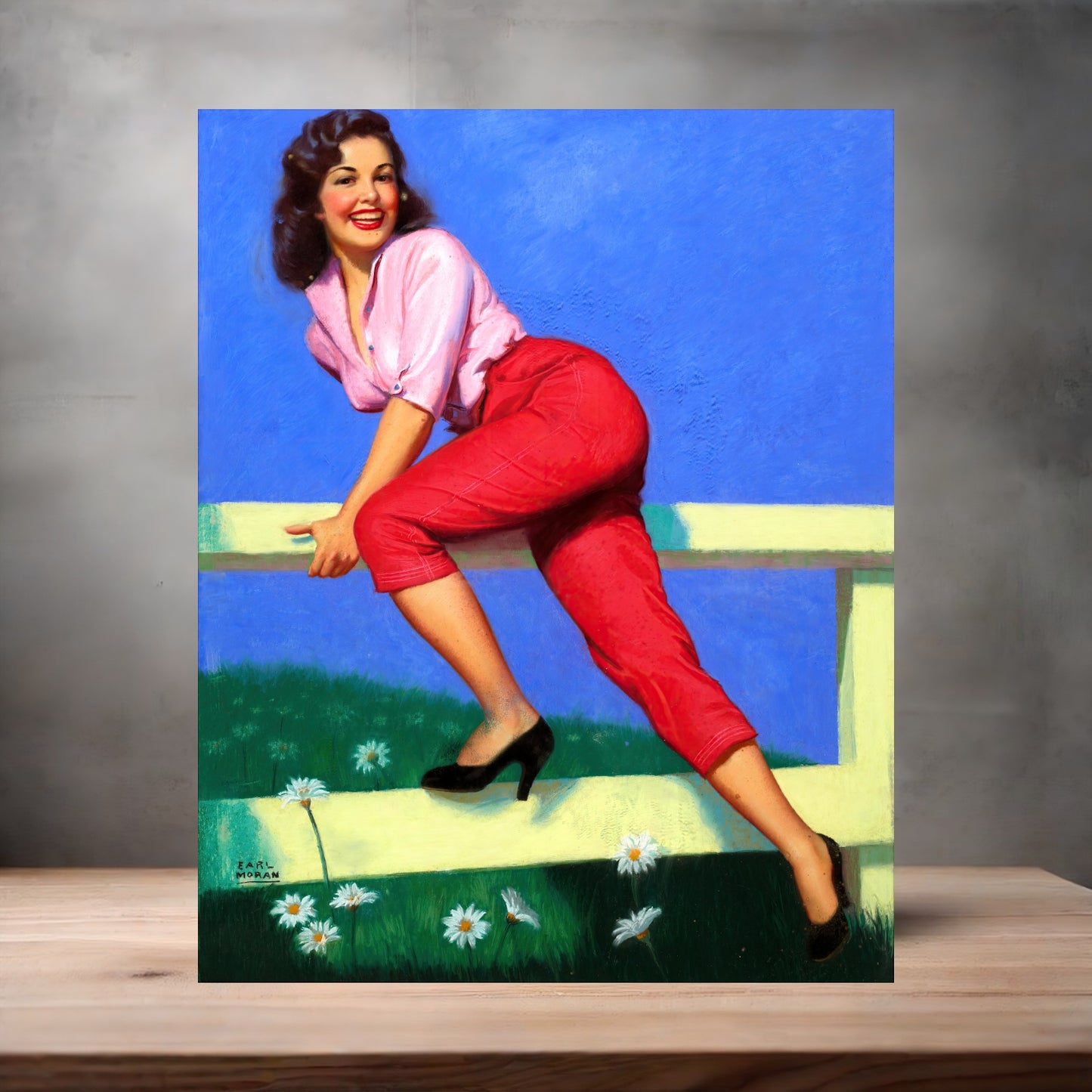 Earl Moran Pin-up girl poster with multiple size and finish options. Perhaps she's a fan of fencing