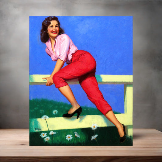 Earl Moran Pin-up girl poster with multiple size and finish options. Perhaps she's a fan of fencing
