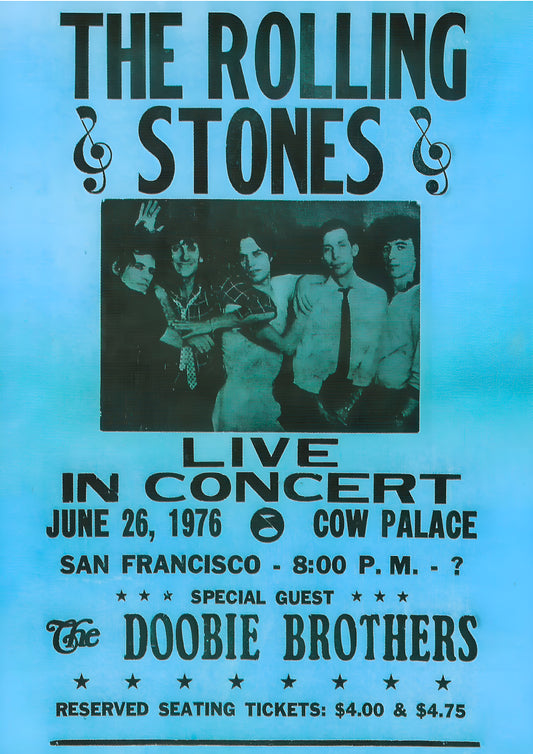 Concert poster with multiple size and finish options. Rolling Stones Cow Palace with the Doobie Brothers