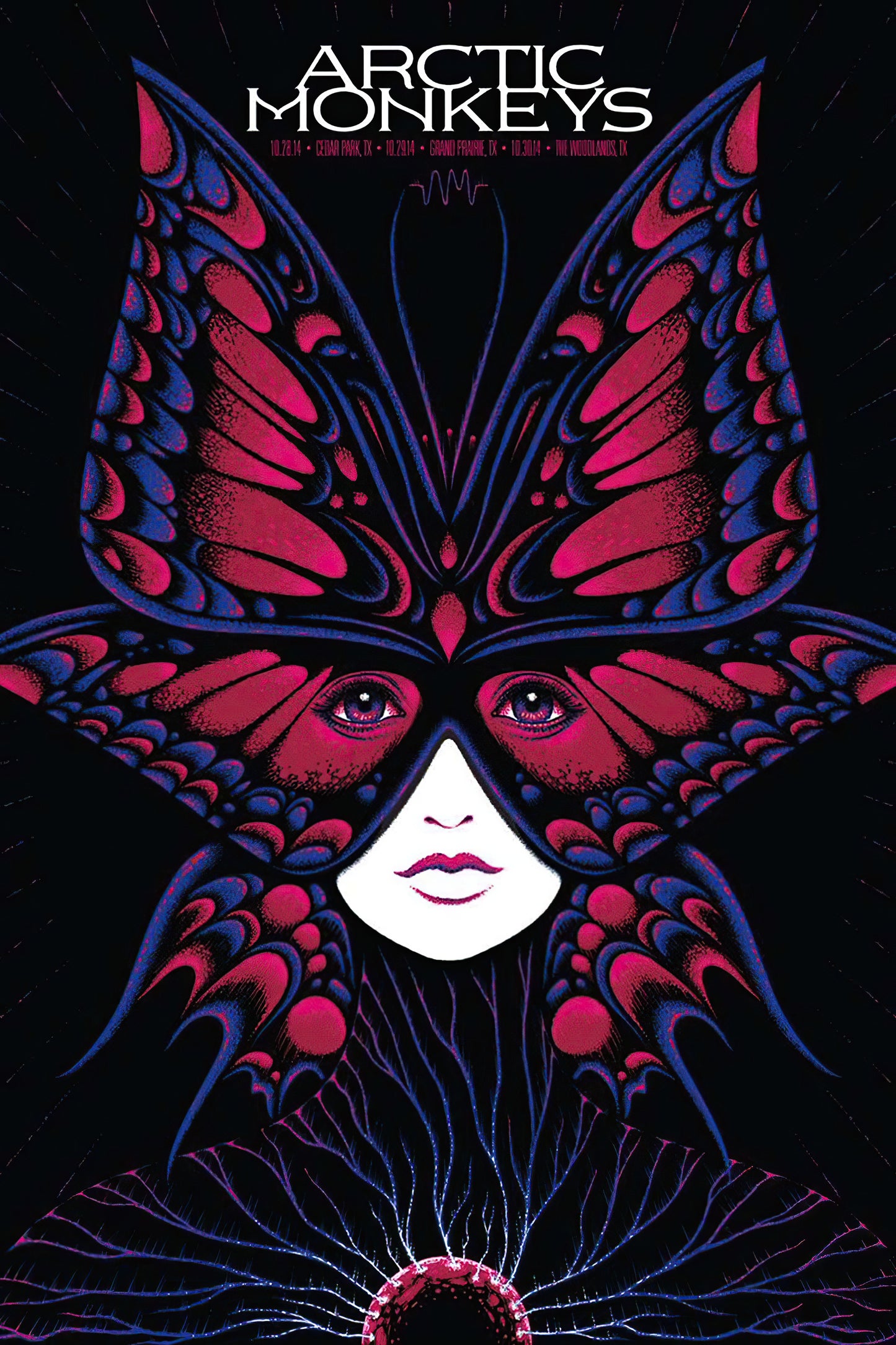 Concert poster with multiple size and finish options. Arctic Monkeys the Woodlands