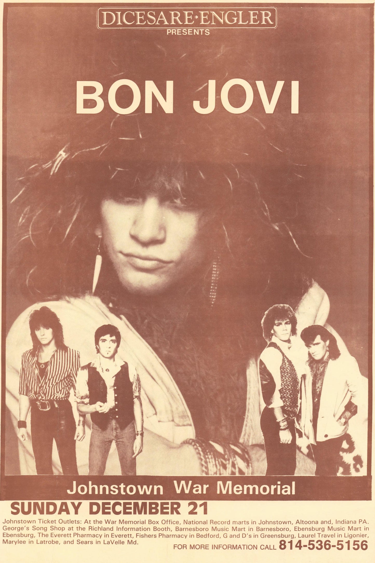 Concert poster with multiple size and finish options. Bon Jovi Johnstown War Memorial