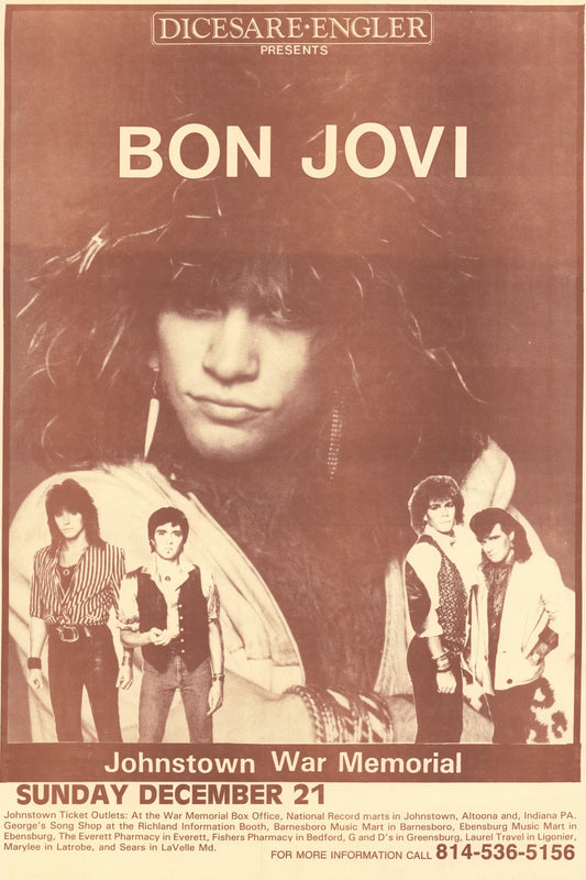 Concert poster with multiple size and finish options. Bon Jovi Johnstown War Memorial