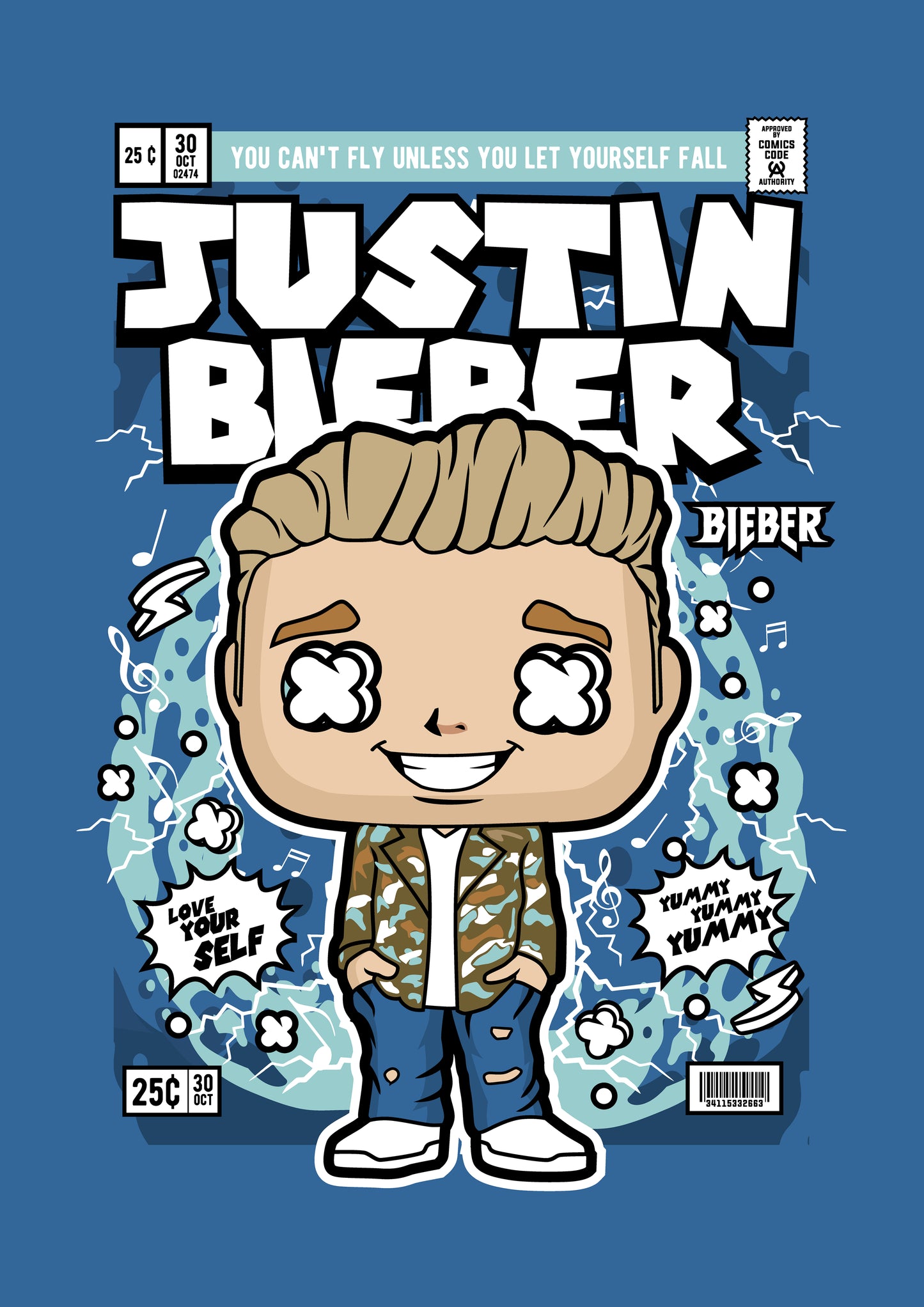 Funko Pop poster with multiple size and finish options. Justin Bieber
