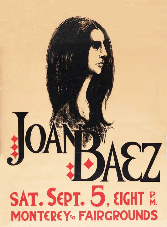 Concert poster with multiple size and finish options. Joan Baez Monterey Fairgrounds
