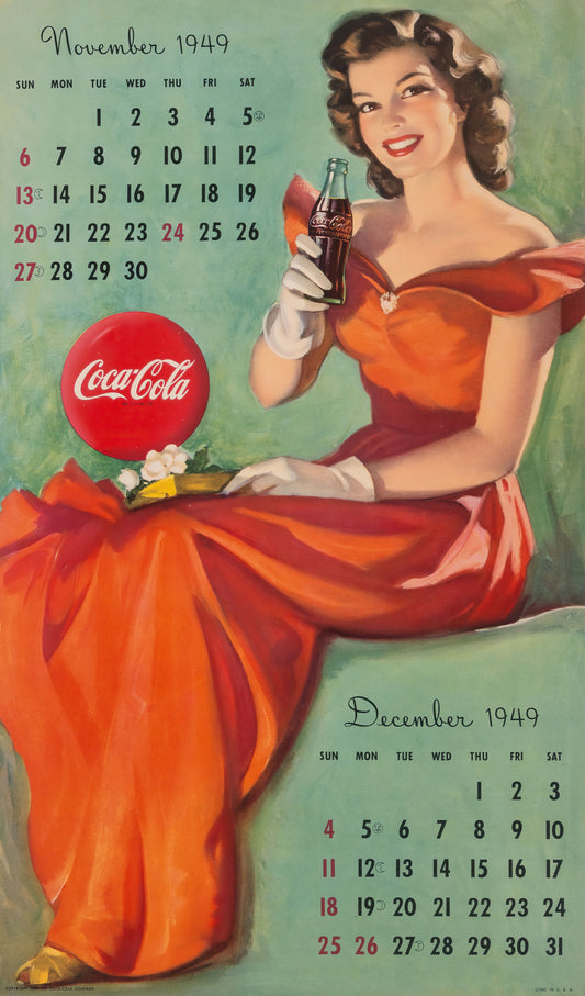 Gil Elvgren Pin-up girl poster with multiple size and finish options. 1949 Coca-Cola Calendar Nov Dec