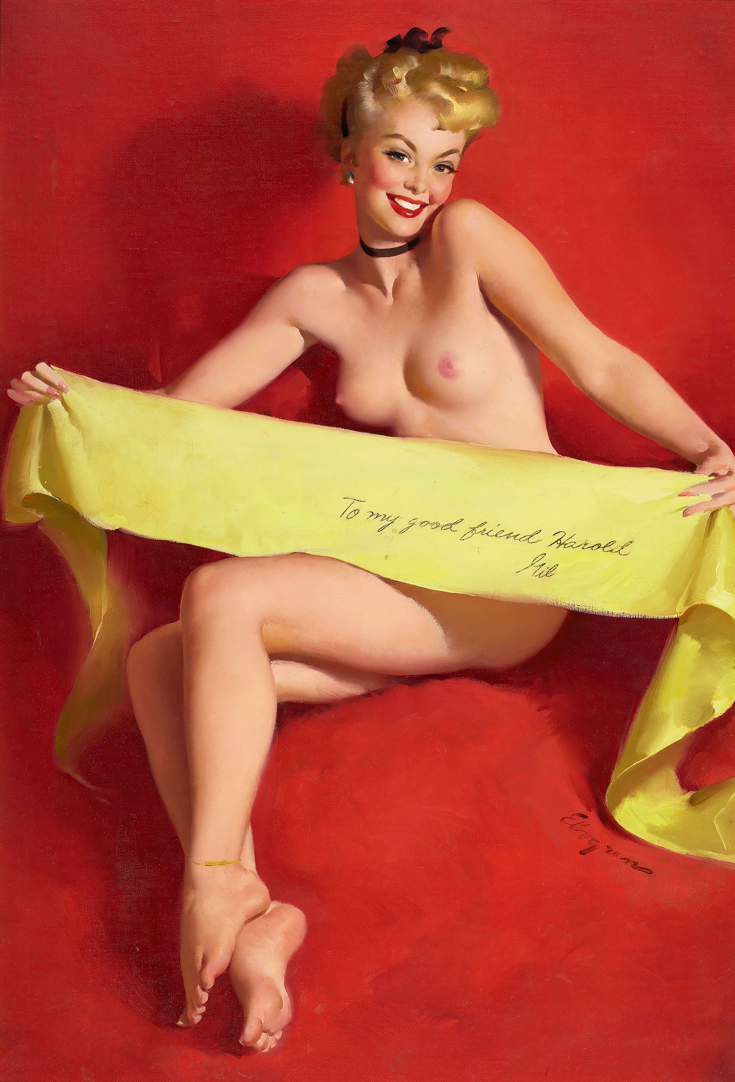 Gil Elvgren Pin-up girl poster with multiple size and finish options. Nude Good Friend