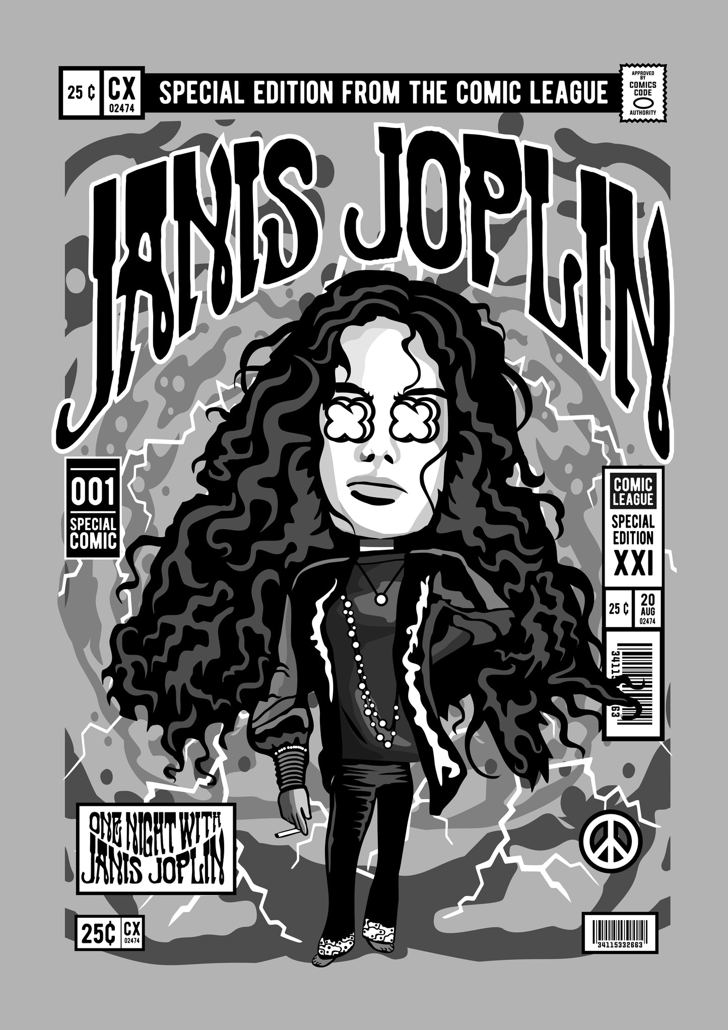 Funko Pop poster with multiple size and finish options. Janis Joplin