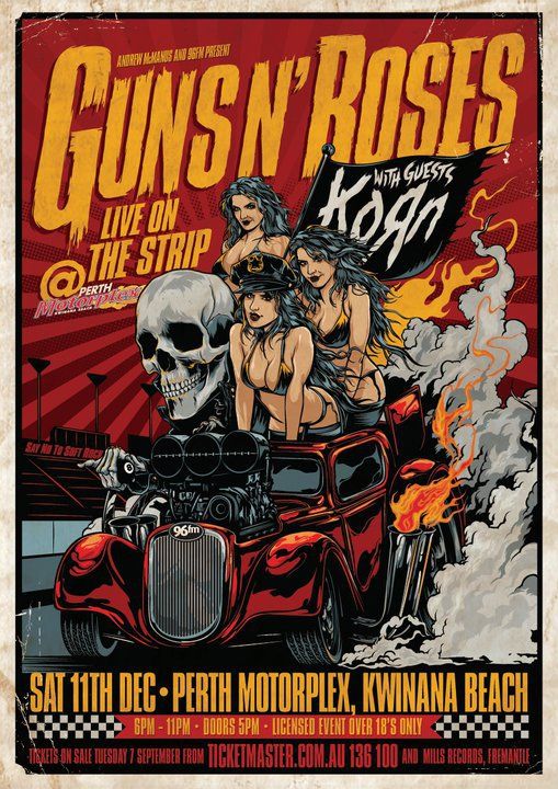 Concert poster with multiple size and finish options. Guns N' Roses with Korn