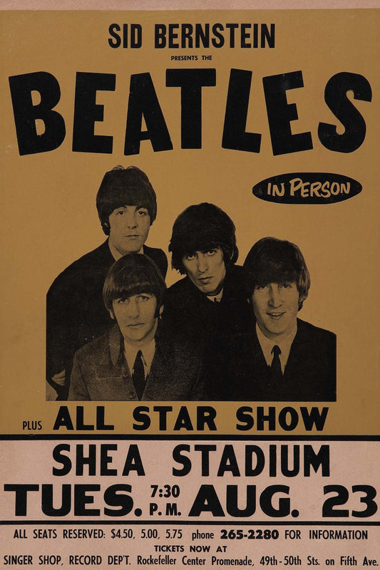 Concert poster with multiple size and finish options. The Beatles Shea Stadium
