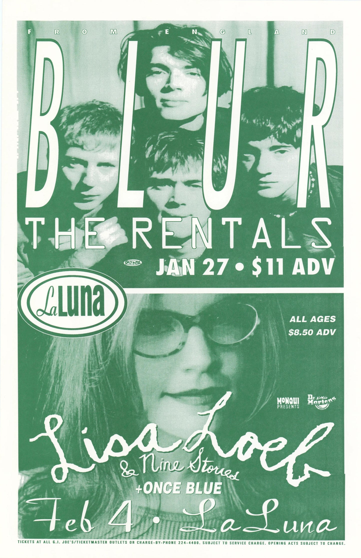 Concert poster with multiple size and finish options. Blur and Lisa Loeb