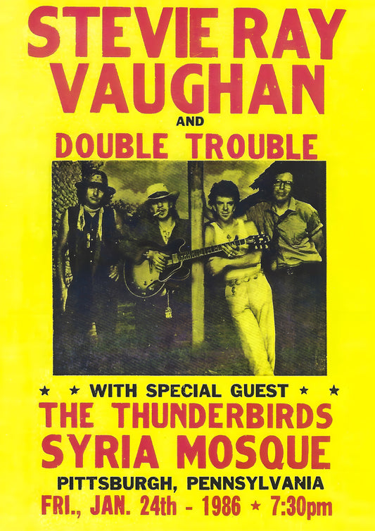Concert poster with multiple size and finish options. Stevie Ray Vaughan Pittsburgh