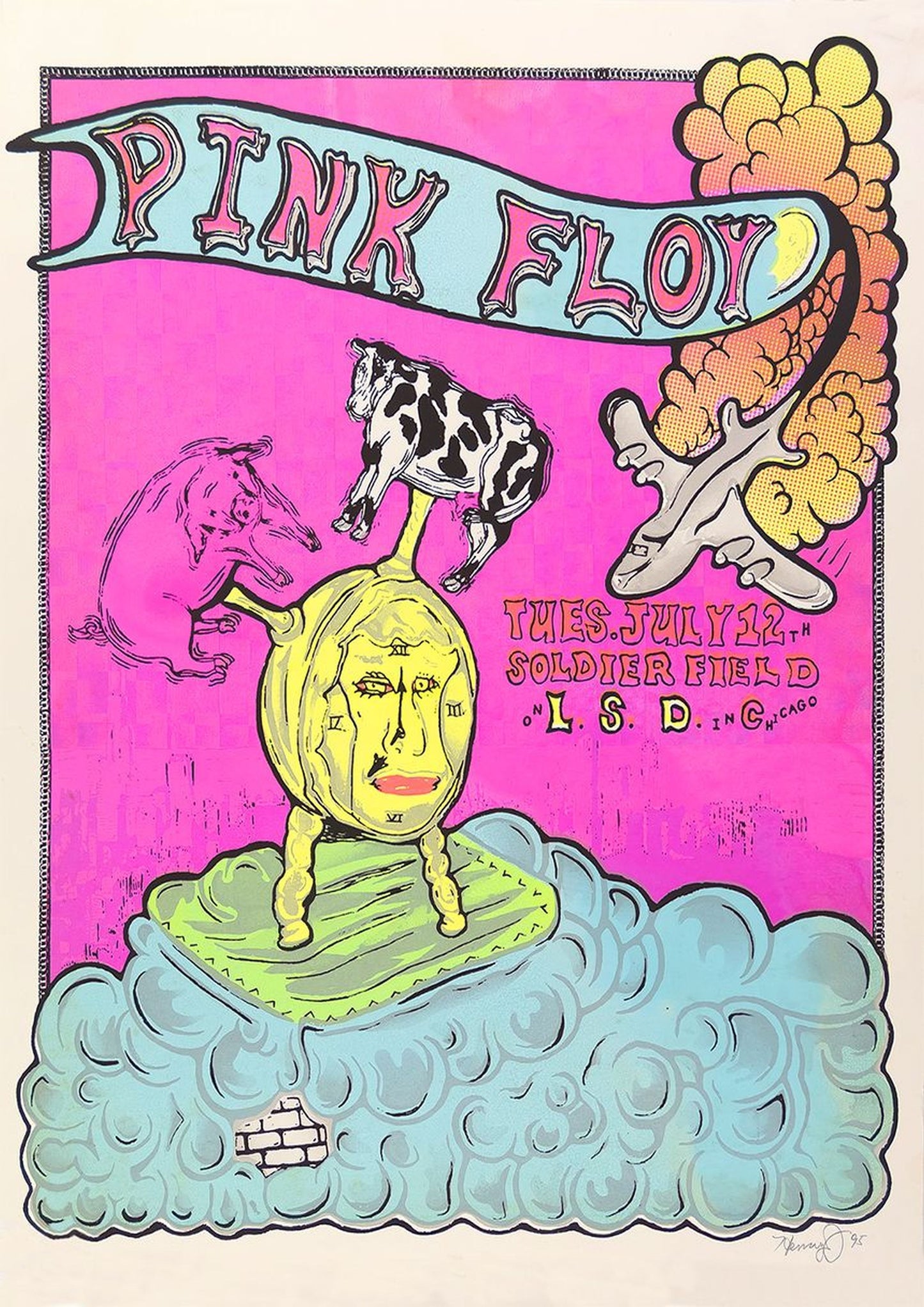 Concert poster with multiple size and finish options. Pink Floyd Soldier Field