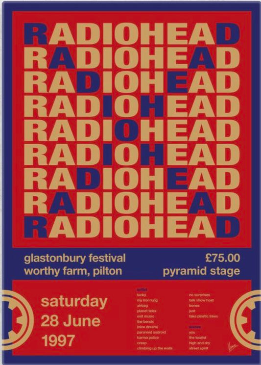 Concert poster with multiple size and finish options. Radiohead Glastonbury Festival