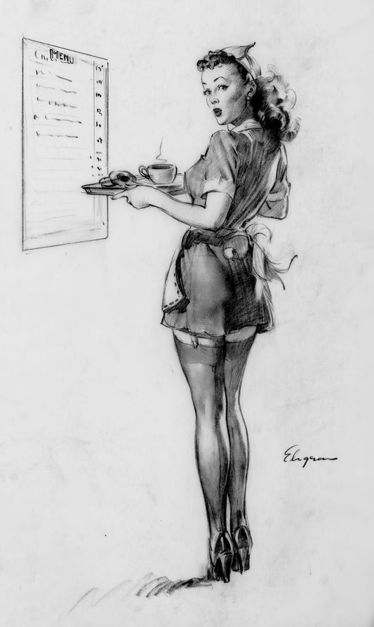 Gil Elvgren Pin-up girl sketch poster with multiple size and finish options. Everything seems awfully high