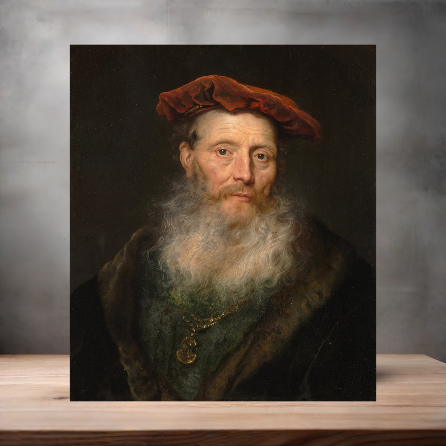 Museum painting poster with multiple size and finish options. Govert Flinck, Bearded Man with Velvet Cap