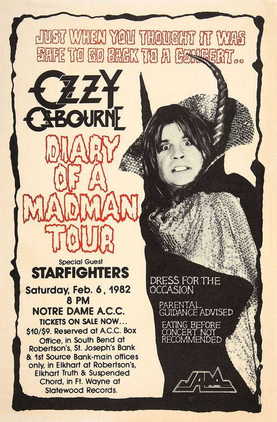 Concert poster with multiple size and finish options. Ozzy Osbourne Diary of a Madman Tour