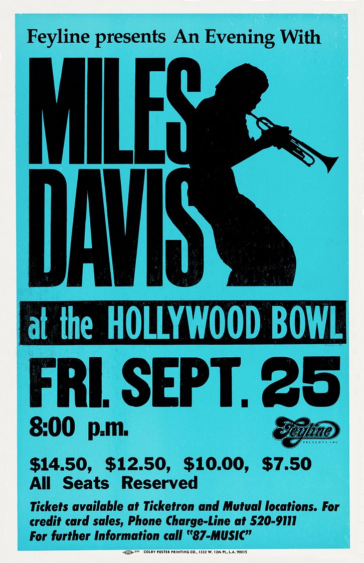 Concert poster with multiple size and finish options. Miles Davis at the Hollywood Bowl