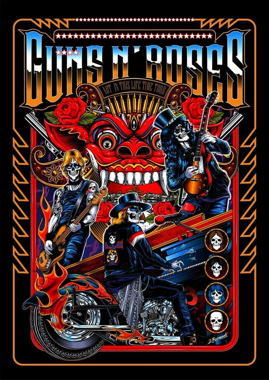 Concert poster with multiple size and finish options. Guns N' Roses Not in this Life Time Tour