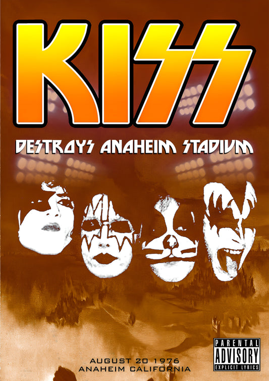 Concert poster with multiple size and finish options. Kiss destroys Anaheim Stadium