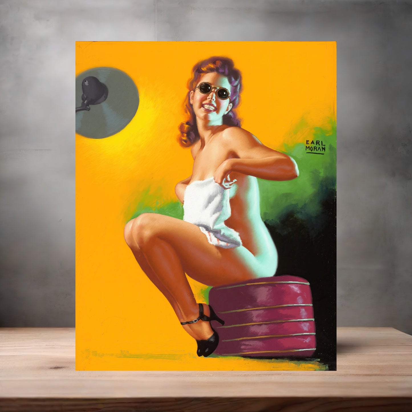 Earl Moran Pin-up girl poster with multiple size and finish options. Is my face red