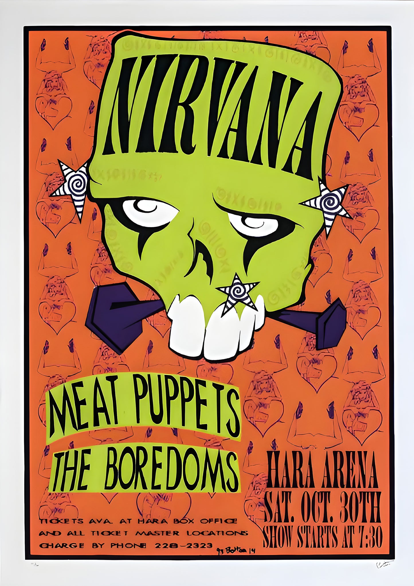 Concert poster with multiple size and finish options. Nirvana, Meat Puppets Hara Arena