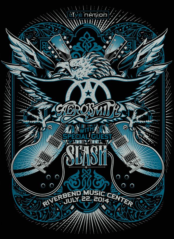 Concert poster with multiple size and finish options. Aerosmith 2014 Riverbend Music Center