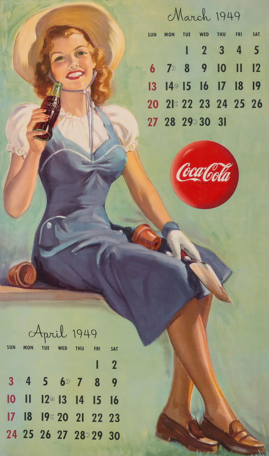 Gil Elvgren Pin-up girl poster with multiple size and finish options. 1949 Coca-Cola Calendar Mar Apr