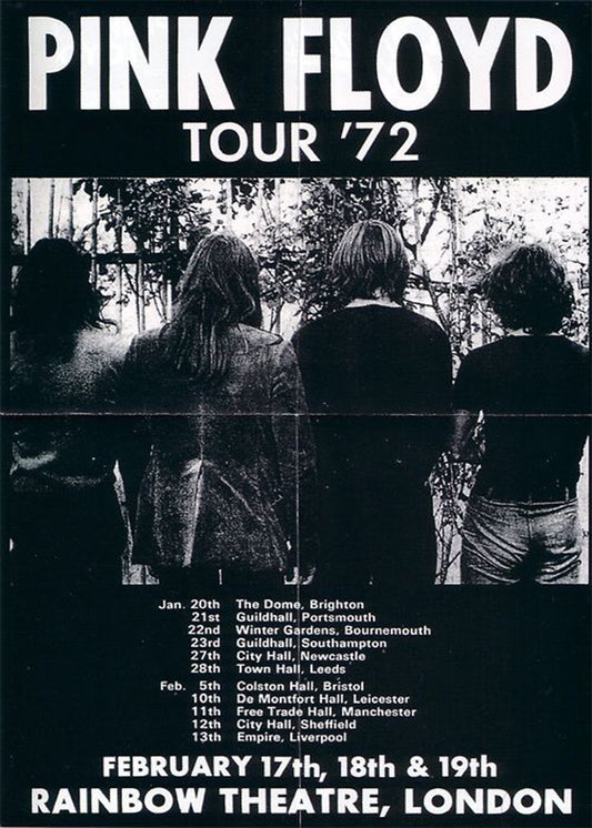 Concert poster with multiple size and finish options. Pink Floyd Tour 1972