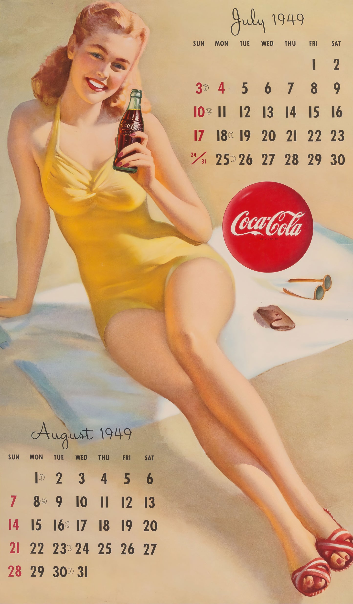 Gil Elvgren Pin-up girl poster with multiple size and finish options. 1949 Coca-Cola Calendar July Aug