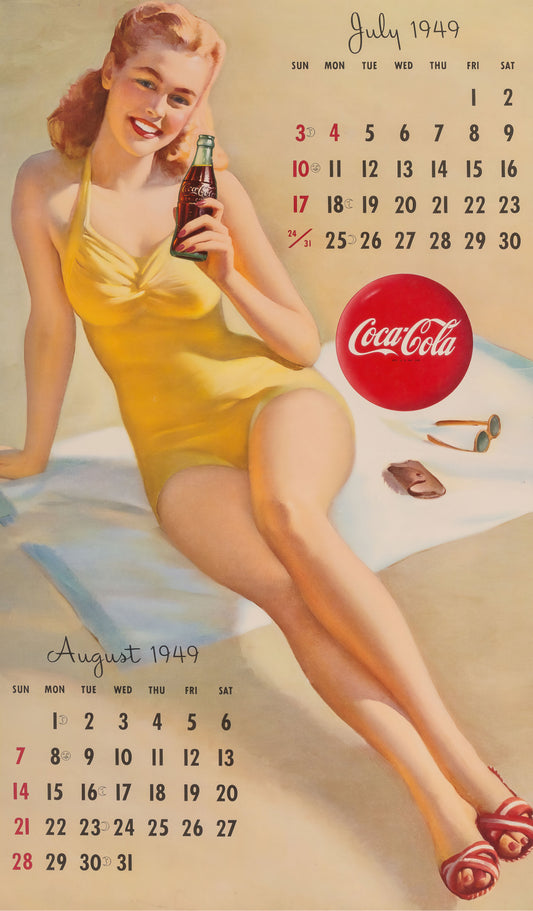Gil Elvgren Pin-up girl poster with multiple size and finish options. 1949 Coca-Cola Calendar July Aug