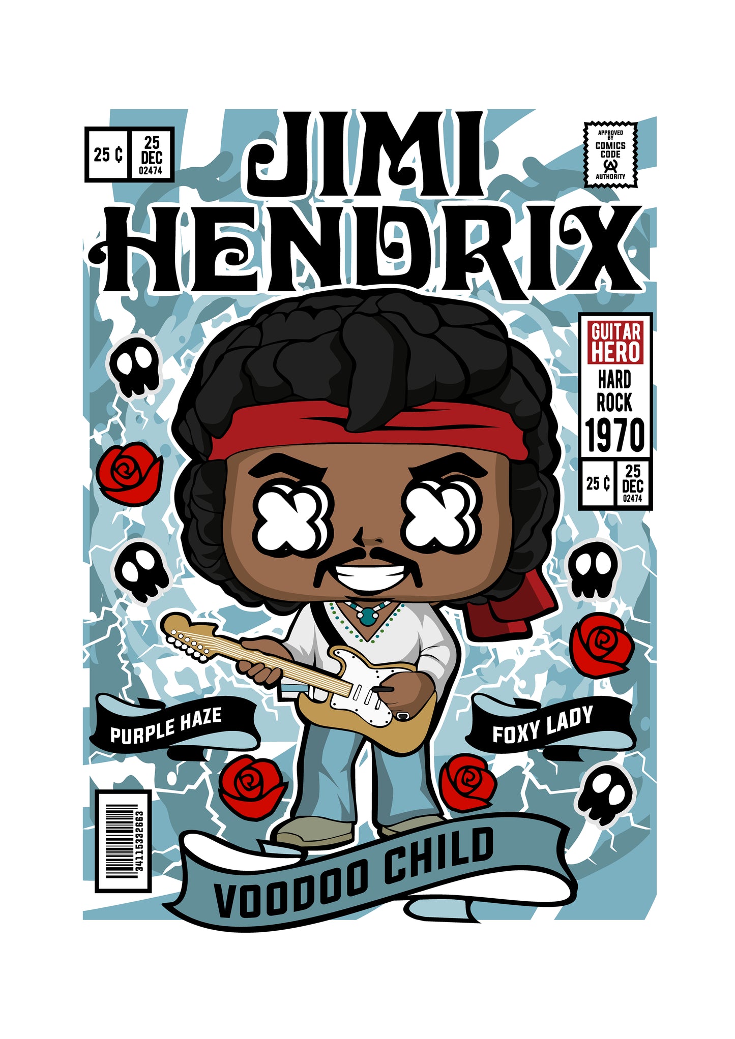 Funko Pop poster with multiple size and finish options. Jimi Hendrix v2