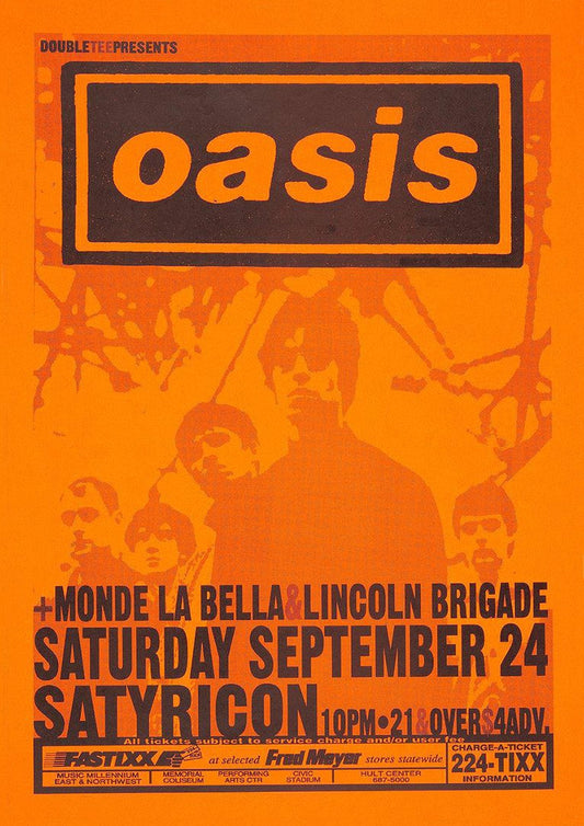 Concert poster with multiple size and finish options. Oasis
