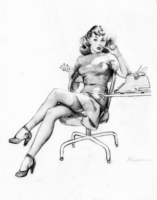 Gil Elvgren Pin-up girl sketch poster with multiple size and finish options. I am Never Promoted