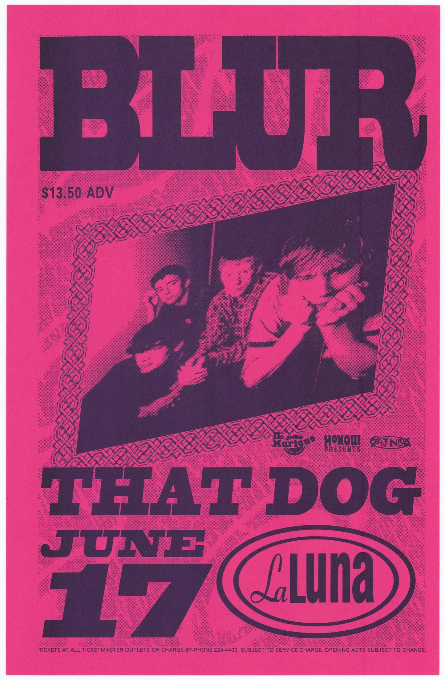 Concert poster with multiple size and finish options. Blur That Dog