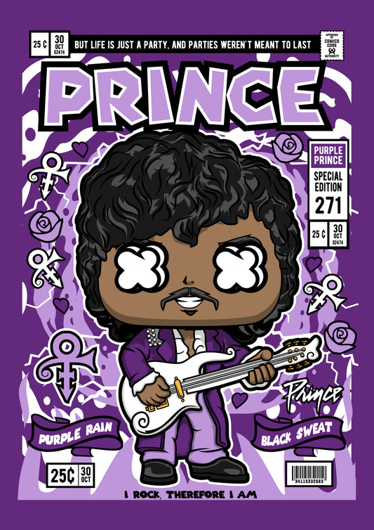 Funko Pop poster with multiple size and finish options. Prince