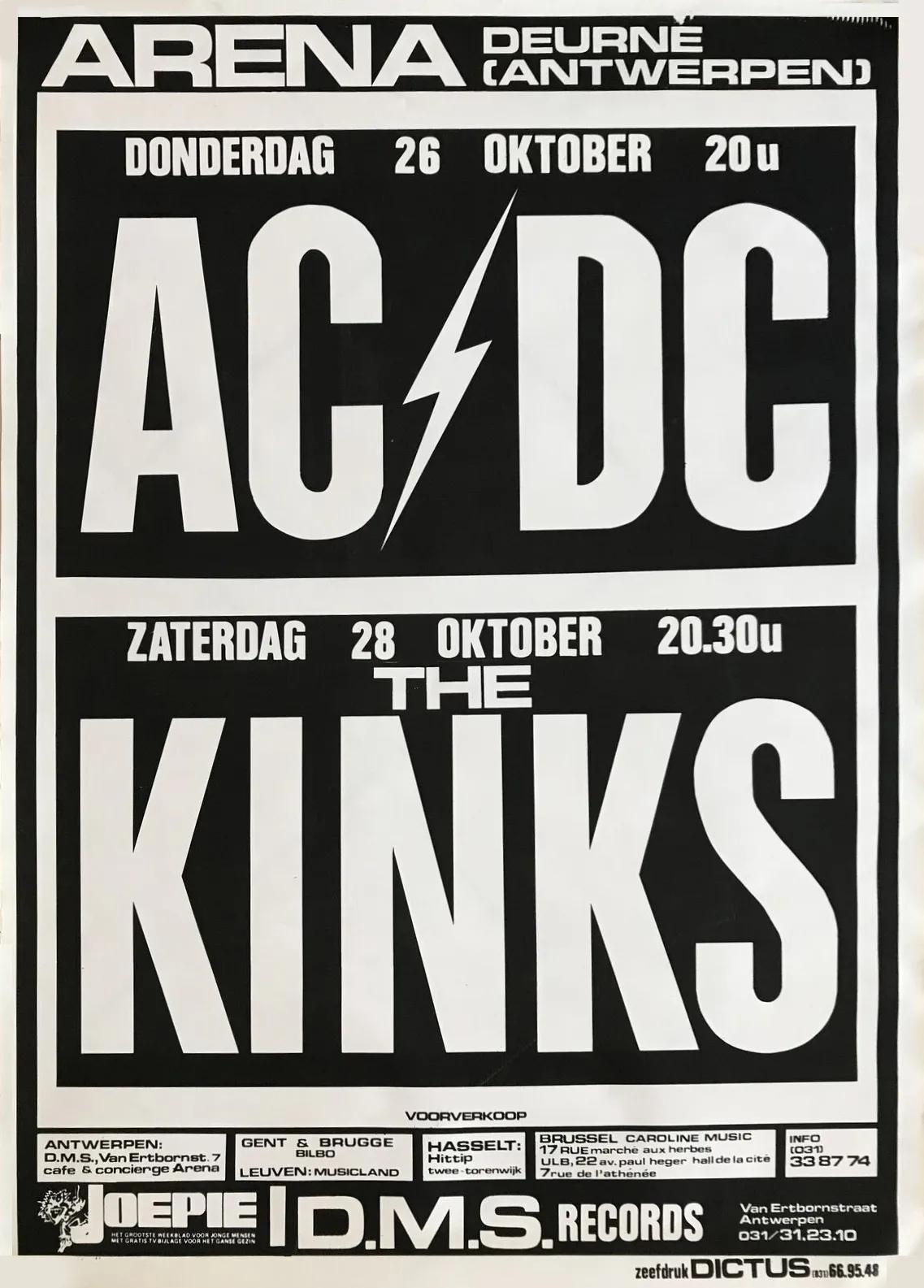 Concert poster with multiple size and finish options. AC/DC and the Kinks
