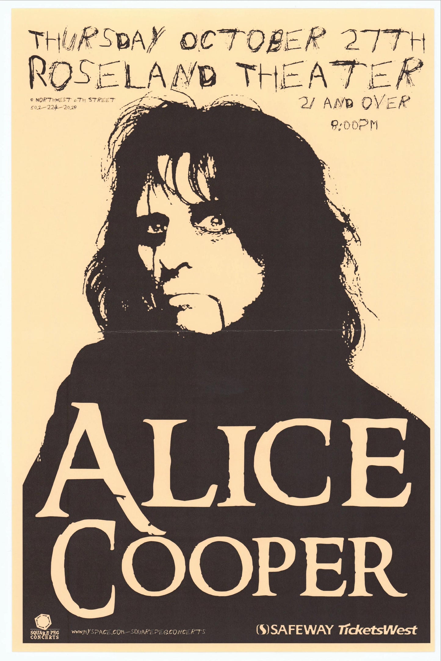 Concert poster with multiple size and finish options. Alice Cooper Roseland Theater