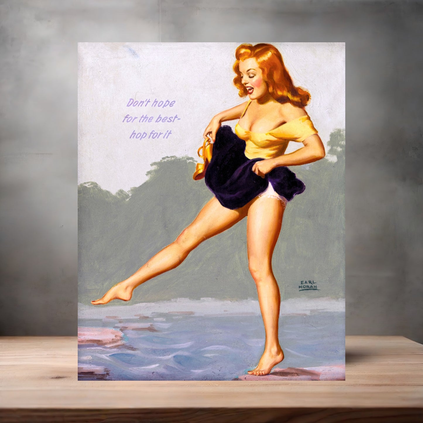 Earl Moran Pin-up girl poster with multiple size and finish options. Don't hope for the best, hop for it