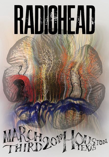 Concert poster with multiple size and finish options. Radiohead 2012 Houston Texas
